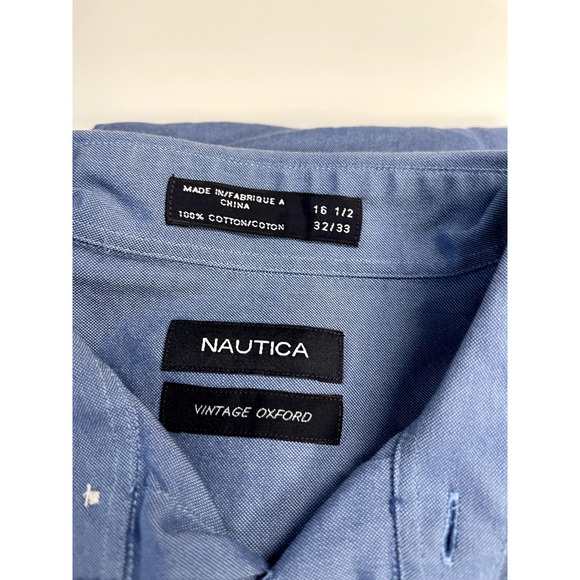 Nautica Shirt Mens 16.5 16‎ 1/2 32 33 Blue Casual Button Up Long Sleeve Oxford - Picture 13 of 14